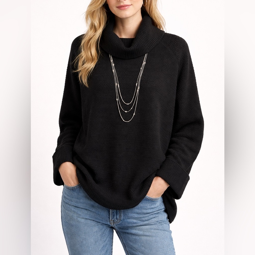 Vince Camuto Black Cowl Neck Oversized Textured Knit Sweater Large